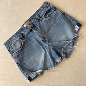 Kut from the Kloth Jane High Rise Denim Shorts Light Wash Raw Hem Womens Size 14